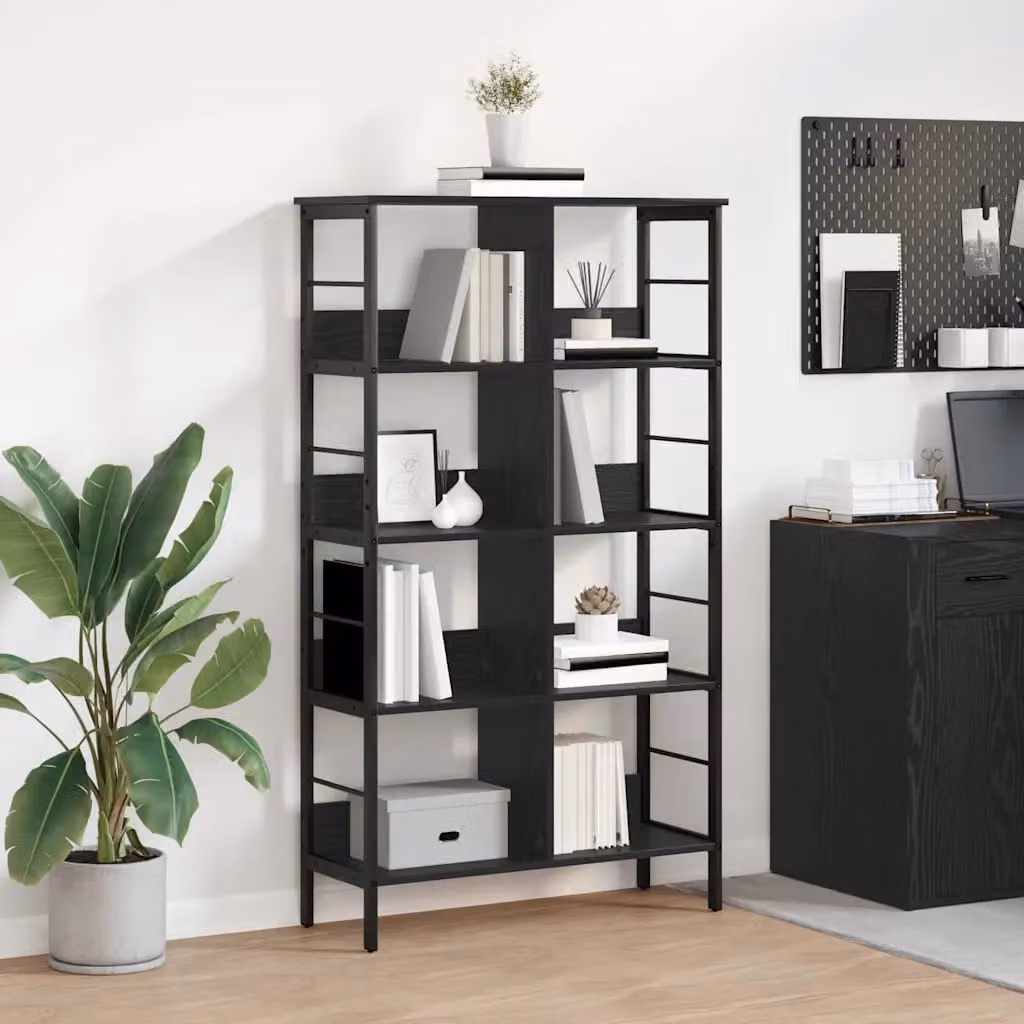 Libreria industrial vidaXL a 8 livelli in legno e metallo, colore nero, L 82 cm x P 32 cm x H 144,5 cm