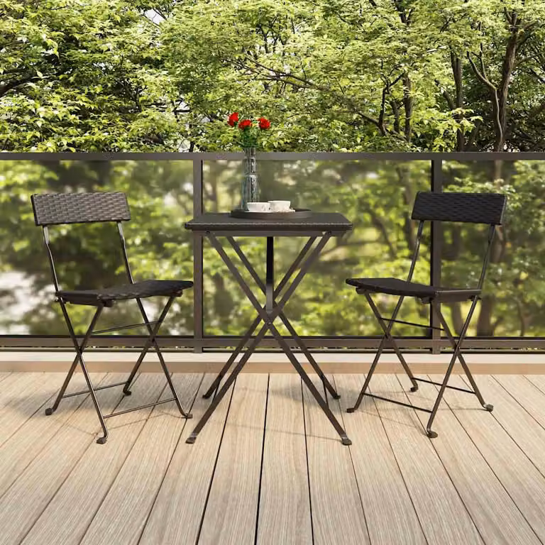 Set Pieghevole da Bistrò 3 pz vidaXL in Polyrattan Nero per Giardino e Balcone