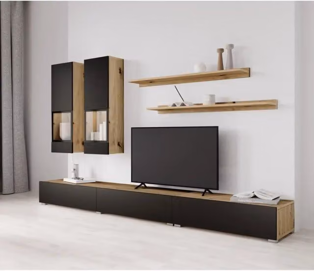 Set di mobili da salotto RAMOS – Rovere e nero opaco super – Design contemporaneo senza LED