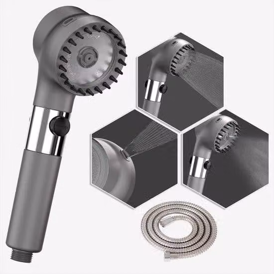 Soffione doccia con regolazione della pressione e getto massaggiante per vasca idromassaggio e vasca da bagno, soffione doccia con filtro di purificazione, 3 impostazioni del getto, tubo doccia da 1,5 m