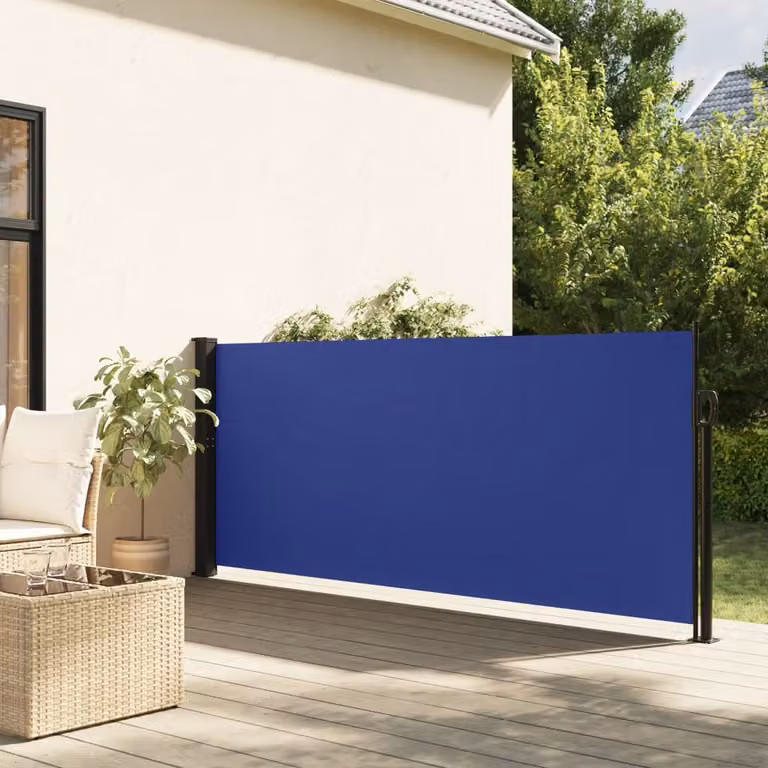 Tenda da Sole Laterale Retrattile vidaXL in Poliestere Blu L: 600 cm, H: 140 cm