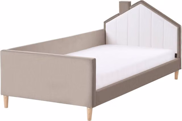 Letto singolo in velluto tortora con base a doghe 90 x 200 cm Camera Moderna Tradizionale