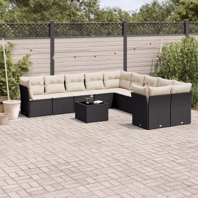 Set Divani da Giardino 11 pz con Cuscini in Polyrattan Nero 3250085