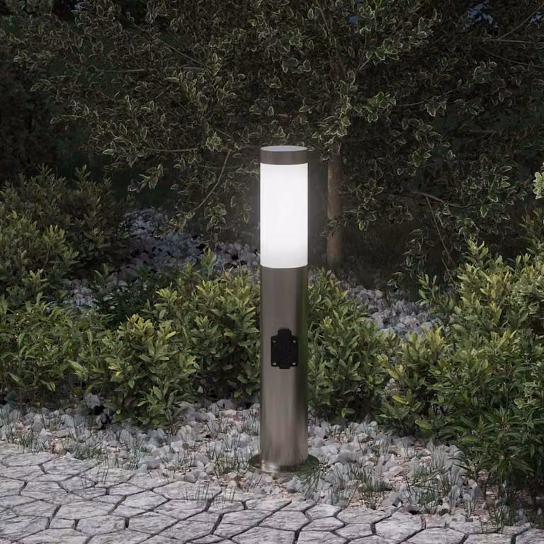 vidaXL Lampada a paletto con presa elettrica in acciaio inox color argento, Altezza: 50 cm, IP44