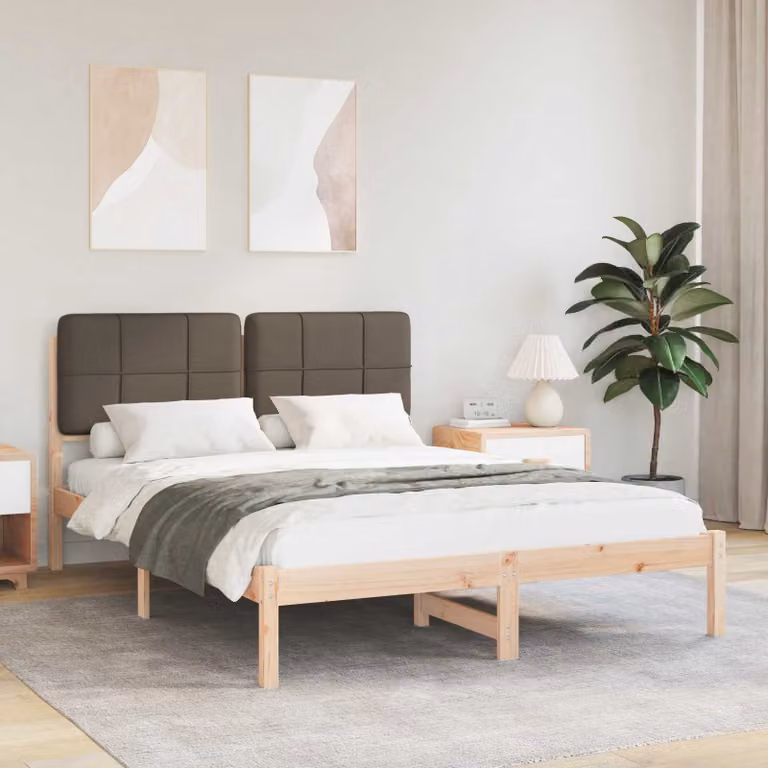 Letto con testiera rivestita in tessuto vidaXL in pino massello, L/P: 160 x 200 cm