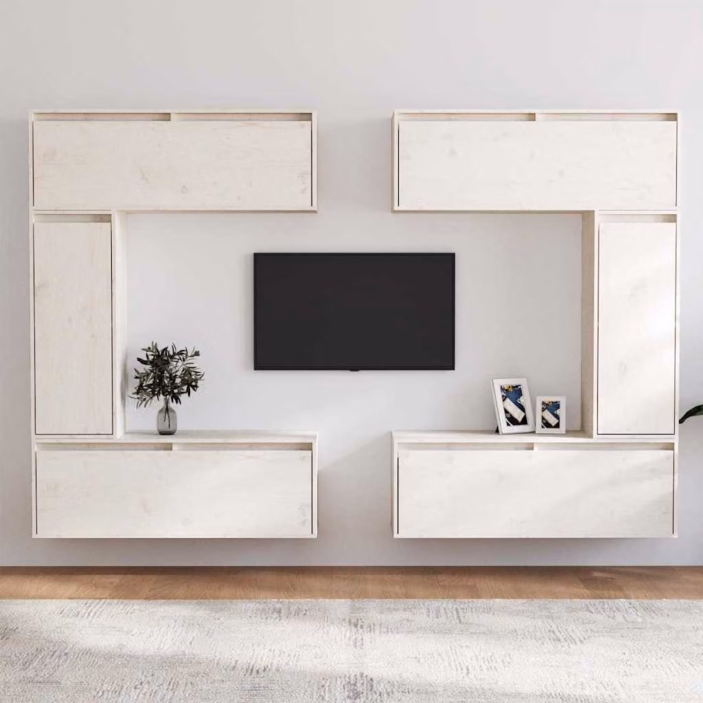 Set di 6 mobili porta TV vidaXL in legno massello di pino bianco laccato con design moderno da appendere alla parete