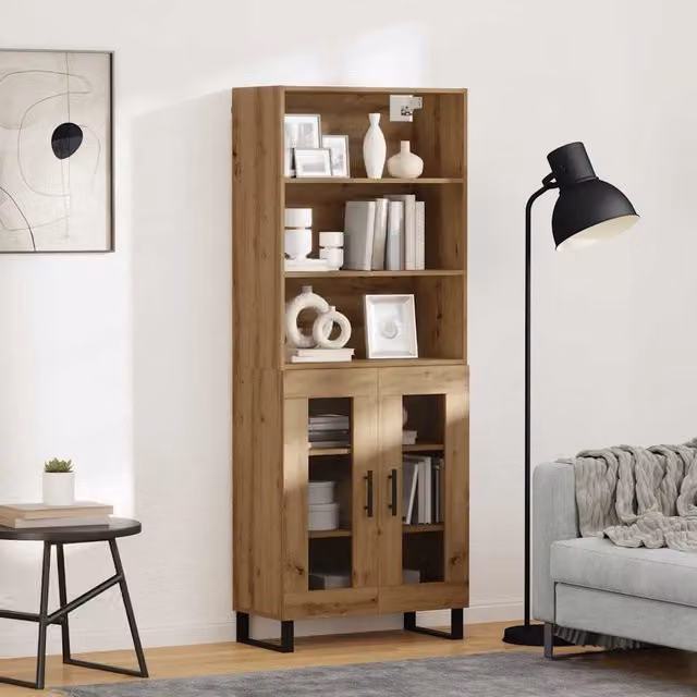 Set di 2 credenze moderne vidaXL in rovere marrone con finitura lucida L: 69,5 cm, P: 34 cm, H: 180 cm