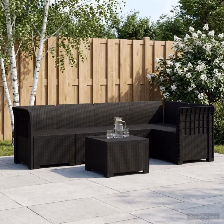 Set da giardino vidaXL moderno in polyrattan con divano angolare a L, tavolo da caffè e cuscini, colore antracite
