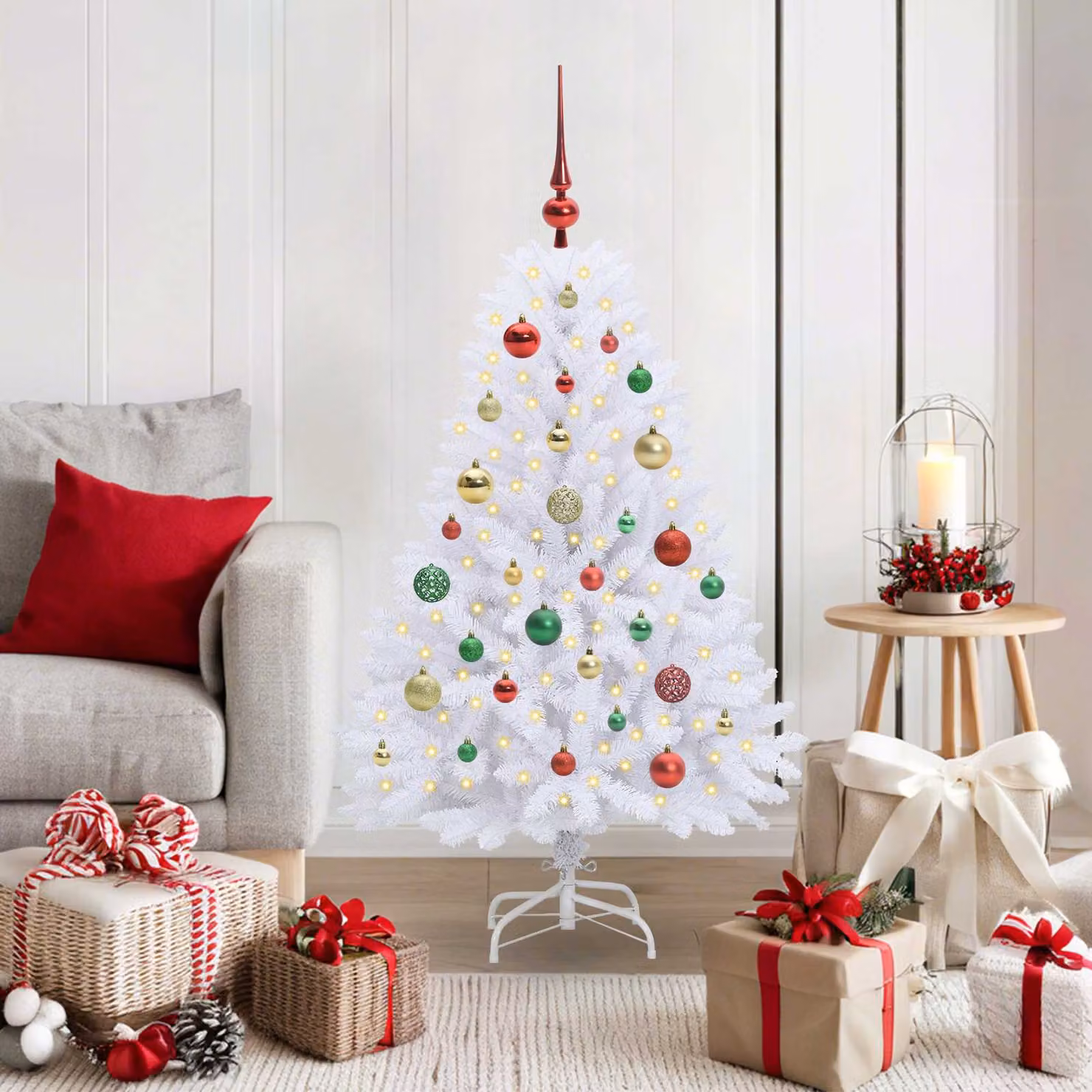 Albero di Natale Artificiale Moderno vidaXL con Luci LED RGB Bianco, Altezza: 120 cm