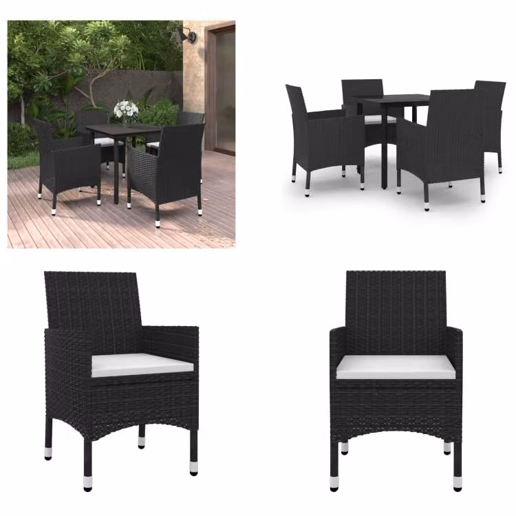 vidaXL Set da pranzo da giardino 5 pezzi con cuscini in polirattan e vetro - Set da pranzo da giardino - Set da pranzo da giardino - Set da pranzo da esterno - Tavolo e sedie da giardino