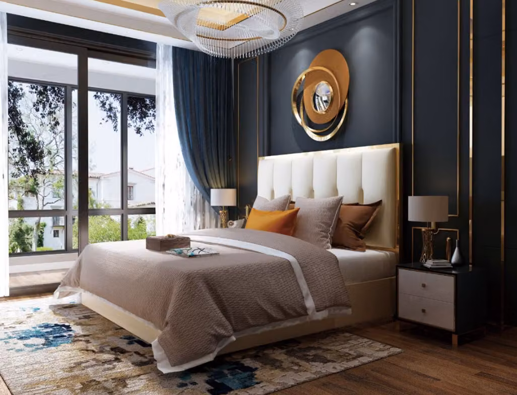 Luxus Design Leder Bett Metall Gold Betten Polster Hotel Schlafzimmer 180x200cm