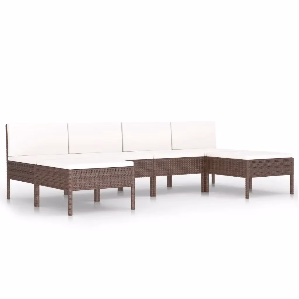 Set da giardino moderno vidaXL composto da 6 pezzi con cuscini in rattan marrone e bianco e struttura in acciaio verniciato a polvere – 2