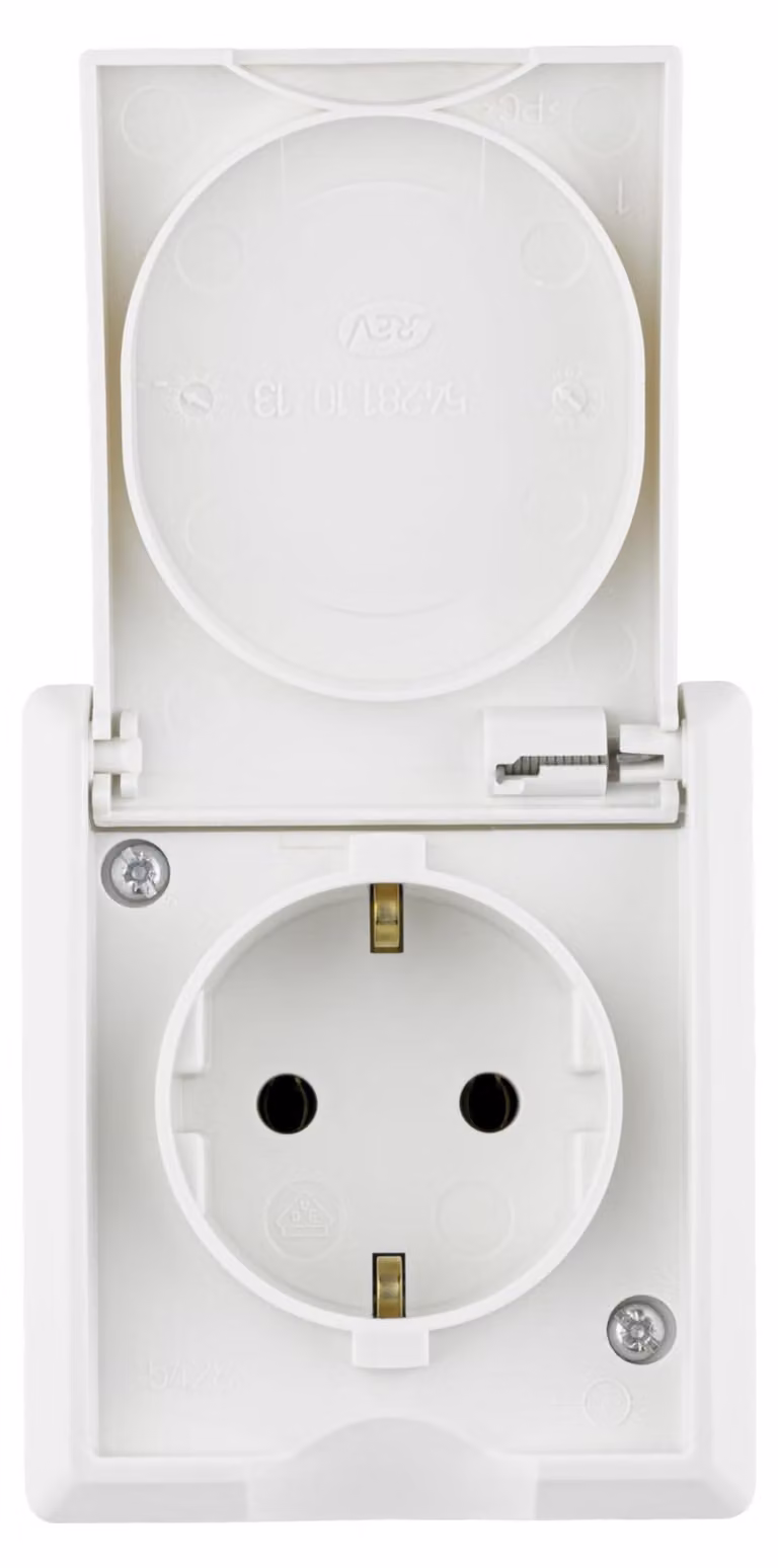 Prese elettriche per ambienti umidi, grado di protezione IP44, unipolare, da incasso, colore bianco