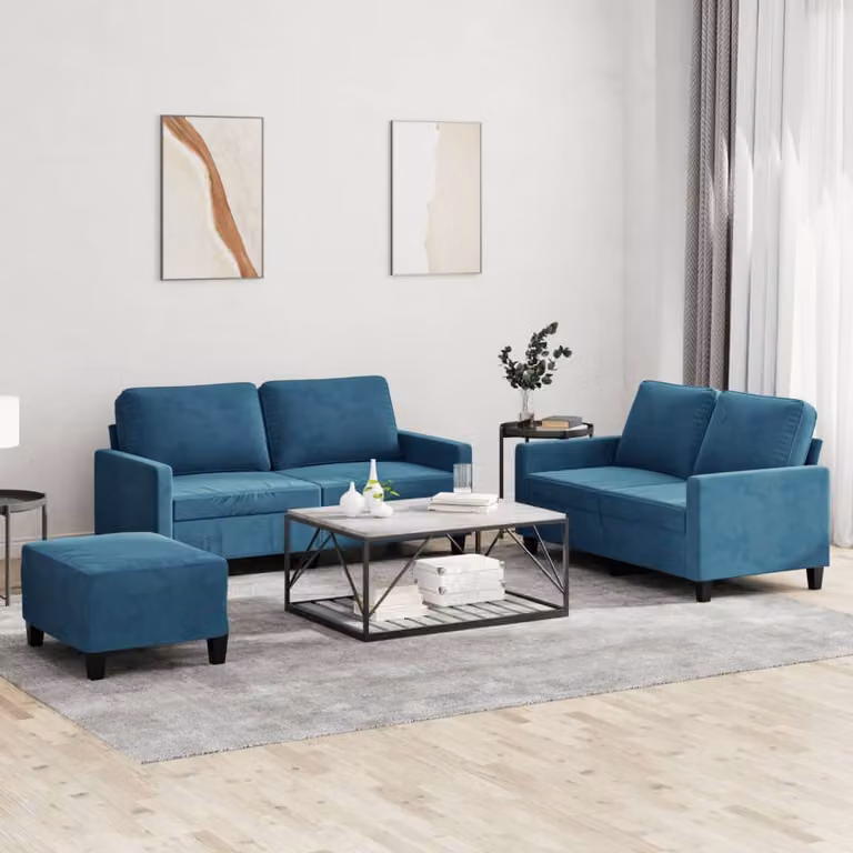 Maison Exclusive - Set divano a 3 pezzi con cuscini in velluto blu
