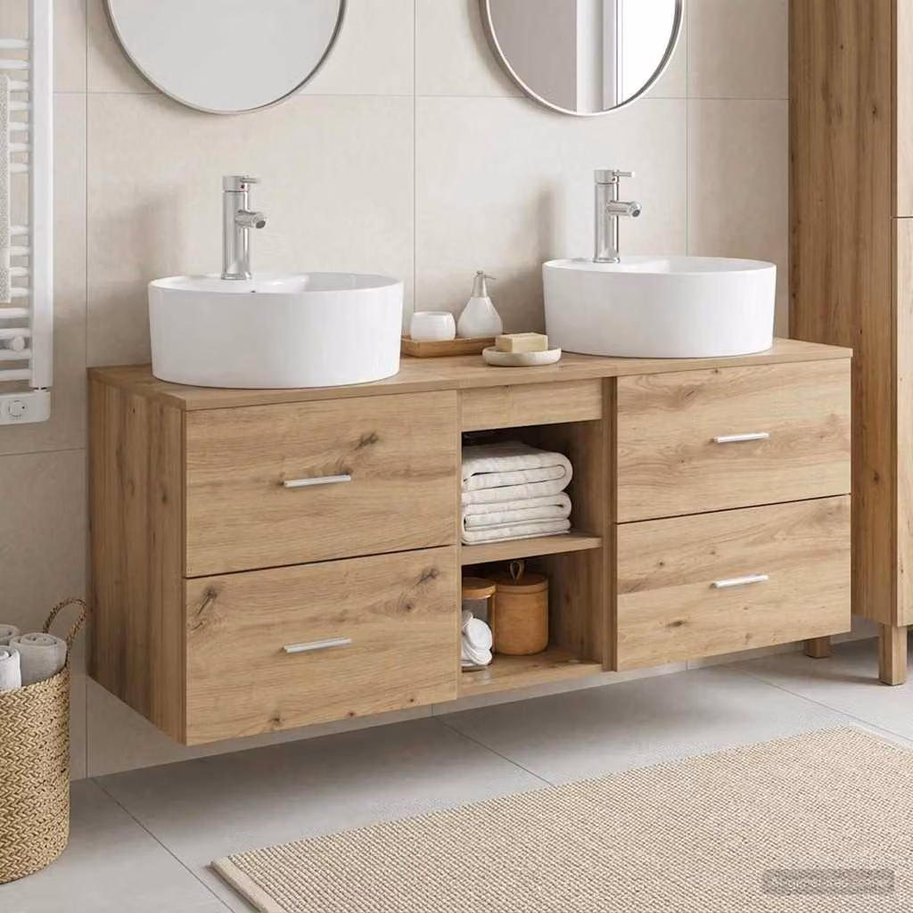 Set di mobili da bagno moderni vidaXL in legno marrone composto da 3 pezzi con base e pensili sospesi