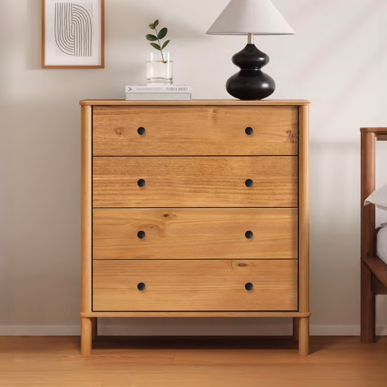 Comò APOANA a 4 cassetti, in legno massello di rovere - Comò in legno in stile scandinavo, comò con cassetti e spazio contenitivo, comò da camera da letto in stile rustico