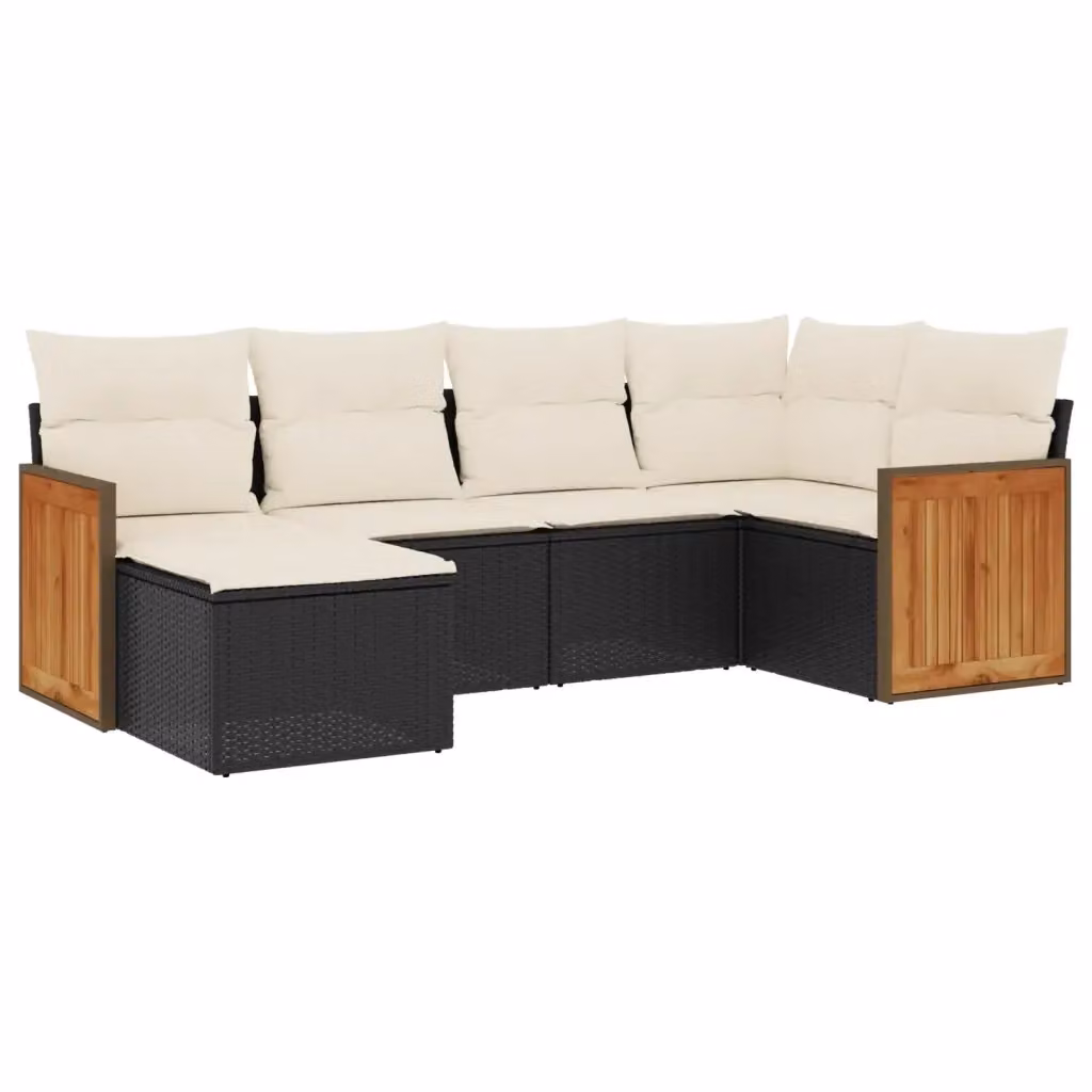 vidaXL Set Divano da Giardino a L 6 pz in Polyrattan con Cuscini Imbottiti e Coperture Rimovibili Nero – 2