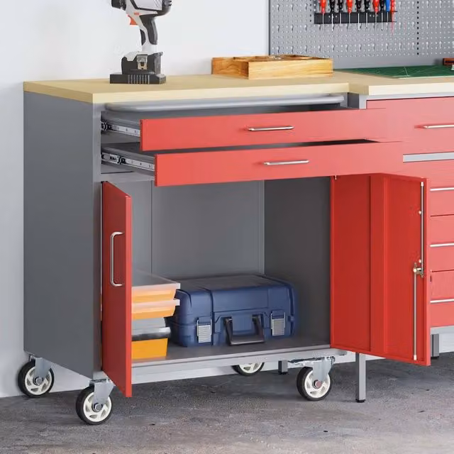 Carrello da lavoro con rulli vidaXL in acciaio e legno, Rosso e Grigio, L: 75 cm, P: 45 cm, H: 85 cm