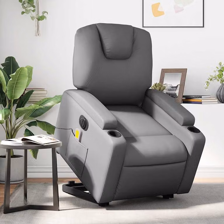 vidaXL Poltrona Alzapersona Elettrica Reclinabile Grigia in Similpelle con Braccioli