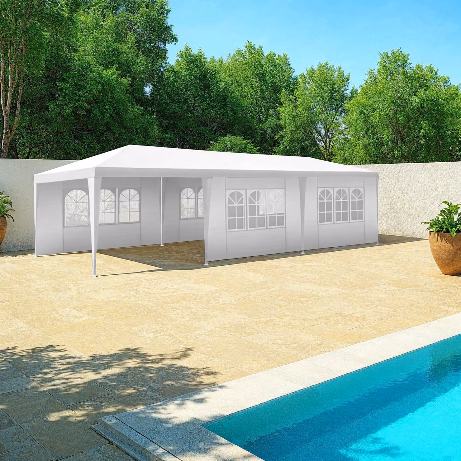 Gazebo Miramas TecTake GmbH impermeabile con 8 pareti laterali e finestre, bianco, L: 9 x P: 3 m – 2