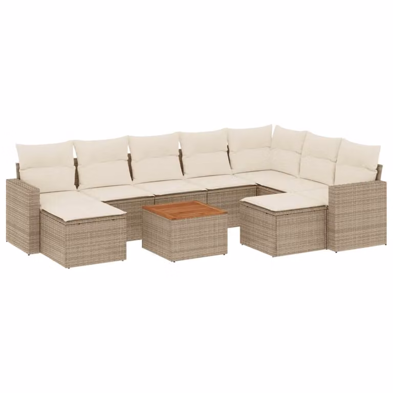 Set Divano da Giardino 10 pz con Cuscini Beige in Polyrattan