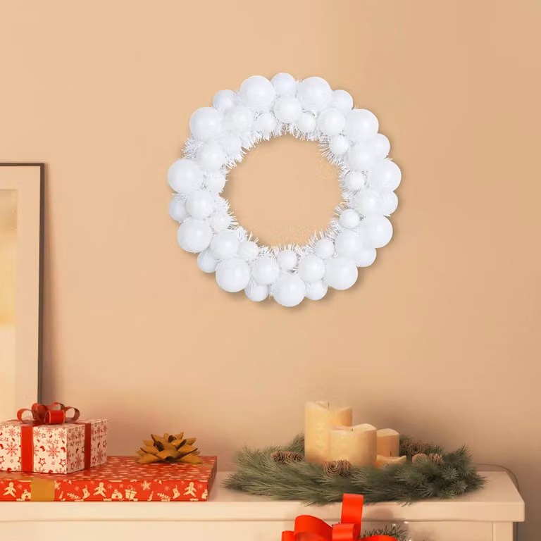 Set di 2 corone di Natale con palline bianche vidaXL, L 33 cm x P 33 cm x H 7 cm