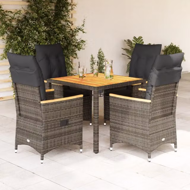 Set da Pranzo da Giardino 5 pz con Cuscini in Polyrattan Grigio 3276844