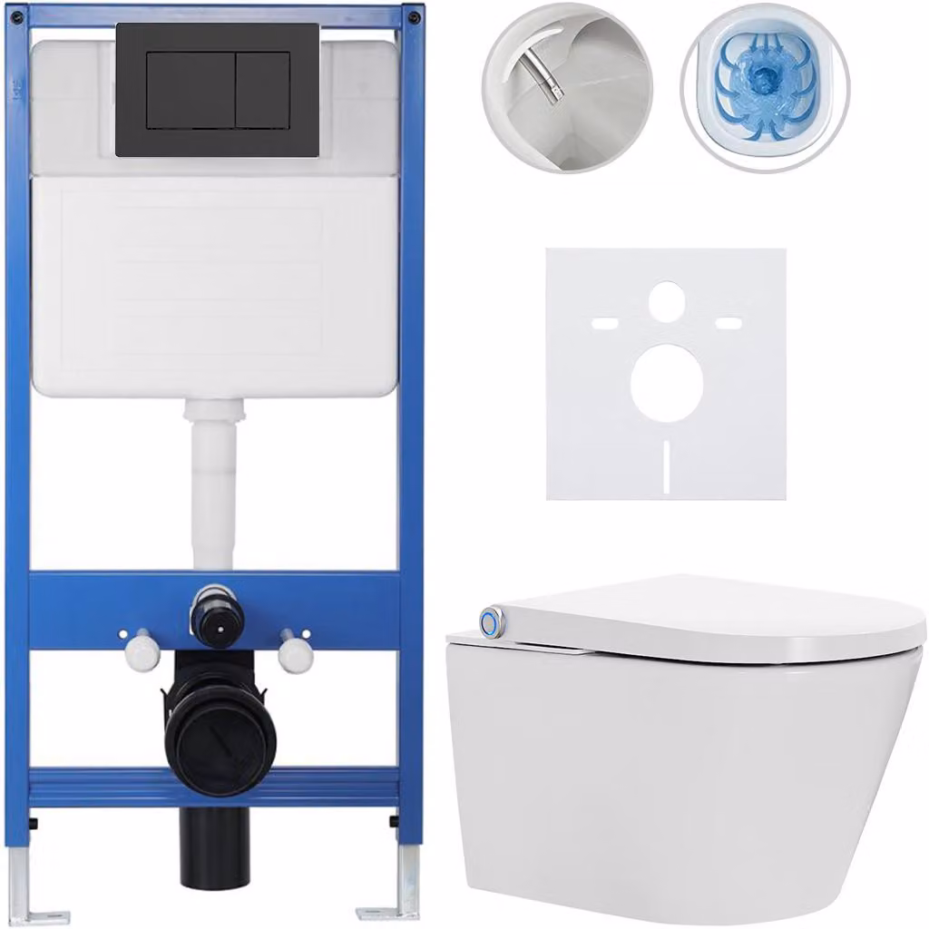 Set completo per WC Profi/Cronus Standard - bianco lucido - pulsante per WC Classic/nero opaco - installazione a parete - 59,3 x 38,4 cm