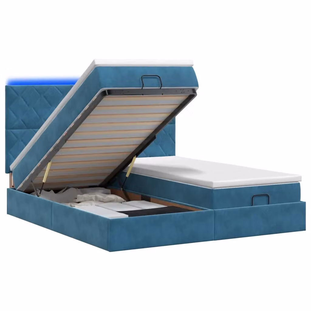 Letto Ottomano con Materasso vidaXL in Velluto Blu e Bianco con Illuminazione LED e Porta USB L/P/H: 200 x 200 x 7 cm – 2