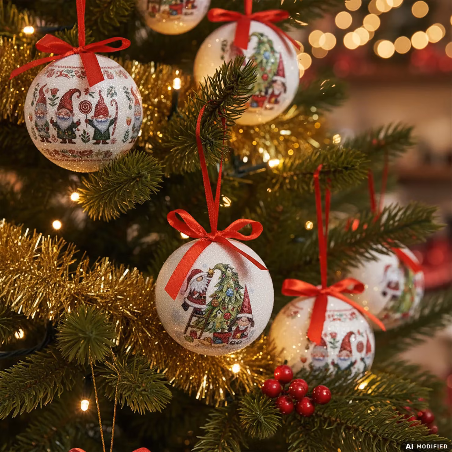 Vestiamo Casa Gran Natale Set di 14 Palline di Natale con Gnomi, Colori Rosso e Bianco, Diametro: 7,5 cm – 2