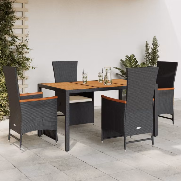 Set da Pranzo da Giardino vidaXL in Legno di Acacia e Polyrattan con 5 Pezzi Nero