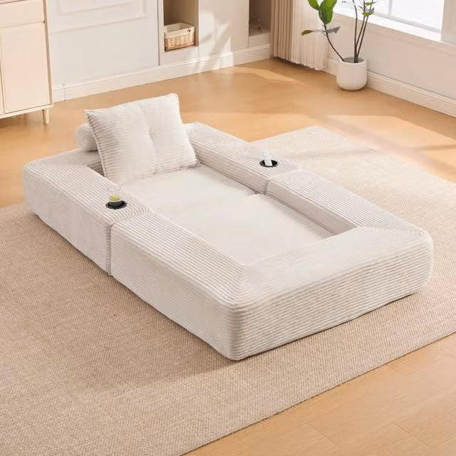 Divano Letto Pieghevole ¨C MINIMAL ¨C Tessuto a Coste, Schiuma Alta Densit¨¤, Bracciolo con Zip