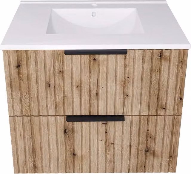 Mobile Sottolavabo Veppenssan con Lavabo e 2 Cassetti en.casa Effetto Rovere L: 61 cm, P: 47 cm, H: 52 cm