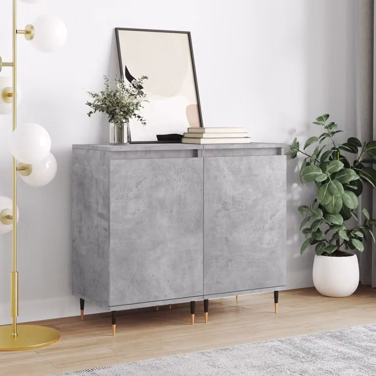 Set di 2 credenze moderne vidaXL in legno multistrato e metallo, colore grigio e nero, L 40 cm x P 35 cm x H 70 cm