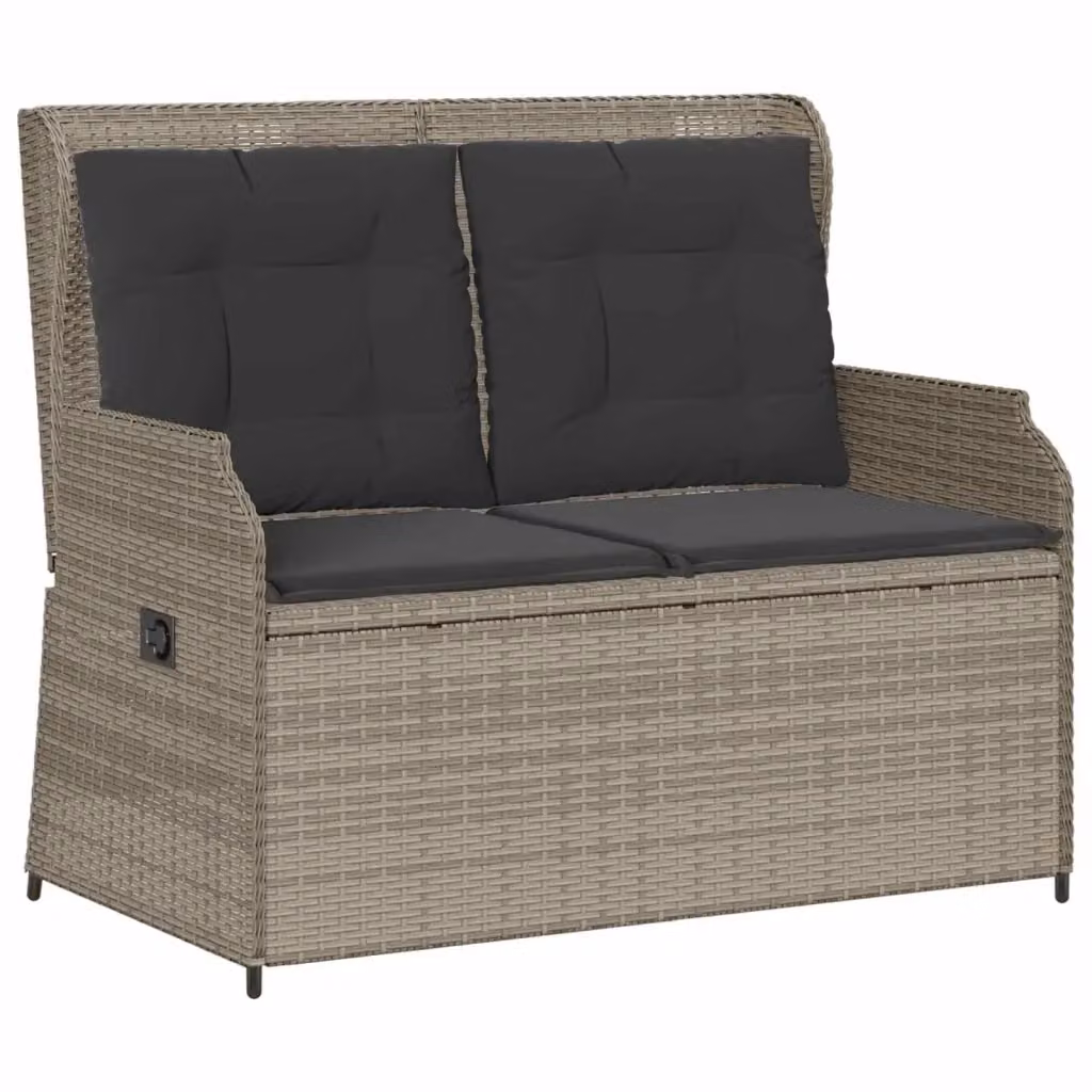 Panchina da giardino moderna vidaXL in rattan e metallo con braccioli, Grigio – 2