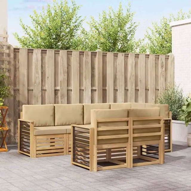 Set di divani da esterno 7 pz Bianco e Beige Poliestere 3392008