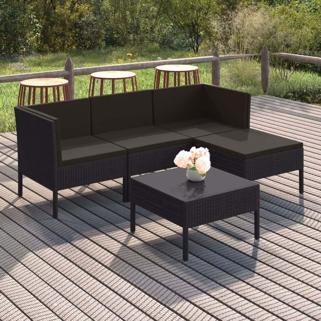 Maison Exclusive - Set da giardino da 5 pezzi con cuscini in rattan sintetico nero