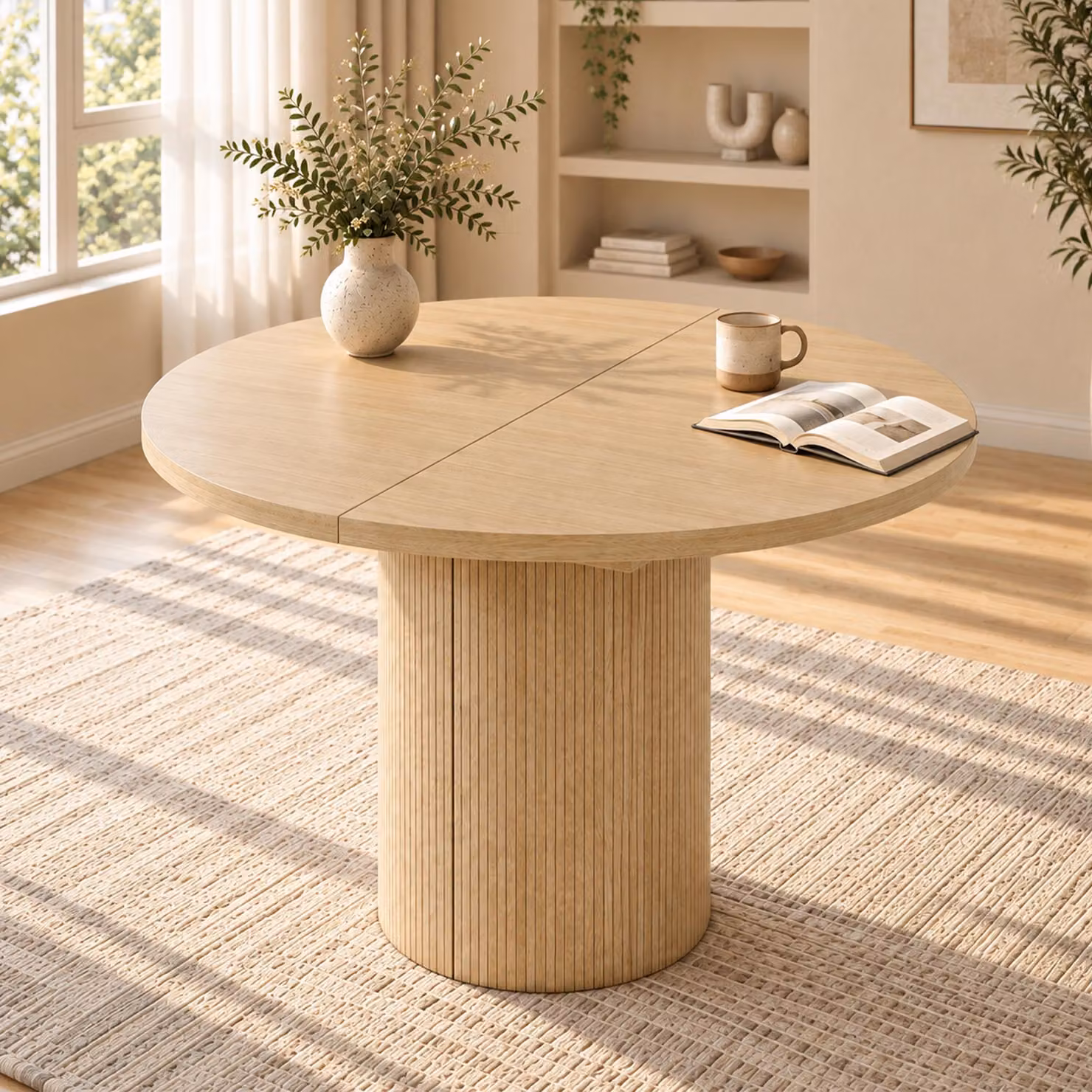 Tavolo allungabile per sala da pranzo con piano spesso, tavolo da cucina con spazio contenitivo, adatto per 4-8 persone, dimensioni 90/125/160 x 90 cm, finitura noce, struttura in MDF