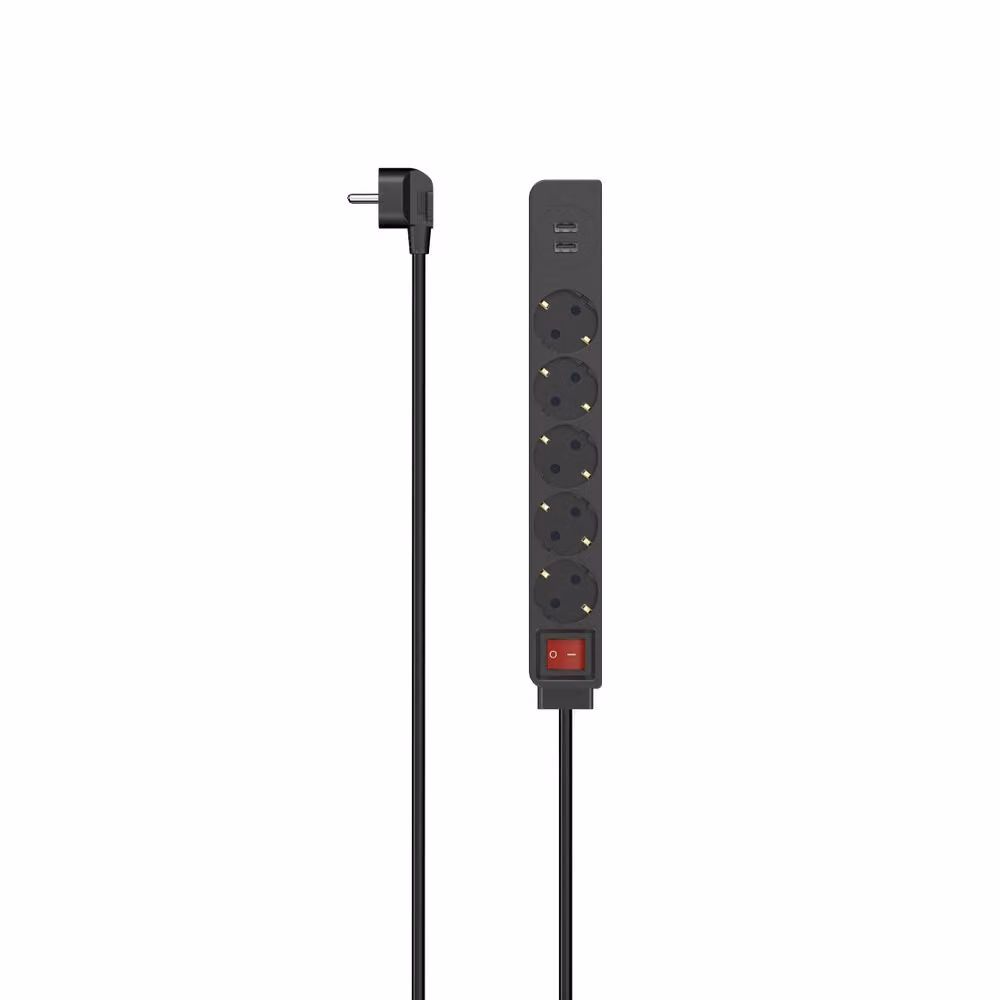 hama 223184 hama USB 3.4A Presa a 5 vie con interruttore 1,4 m nero con presa USB