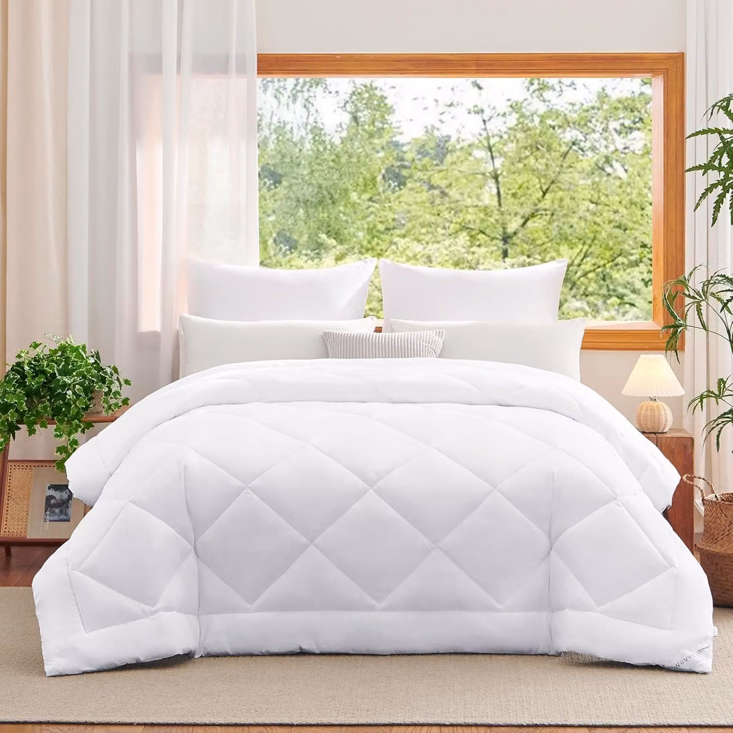 Copertura per letto, 240 x 260 cm, adatta per tutte le stagioni, in microfibra, colore bianco, per camera da letto