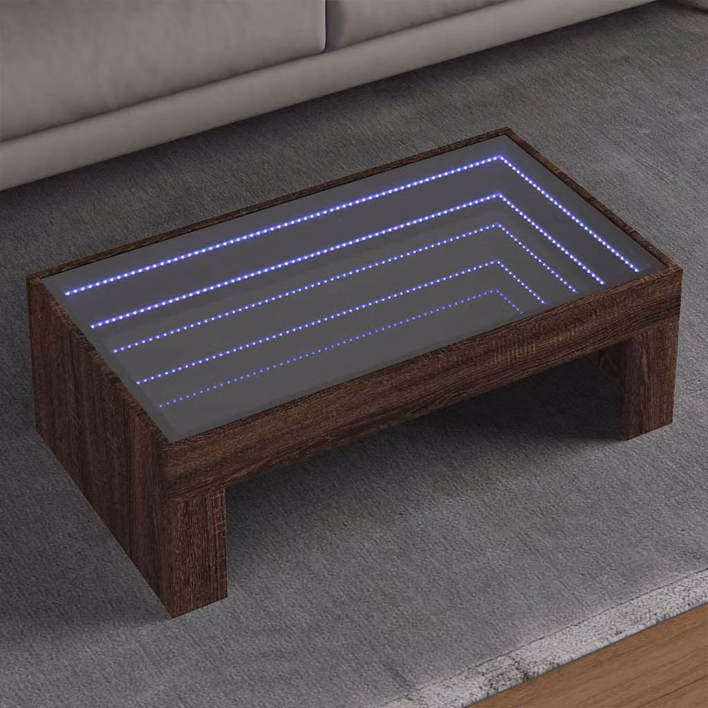 vidaXL Tavolino da Salotto Moderno con LED in Rovere Marrone L: 90 cm, P: 50 cm, H: 30 cm
