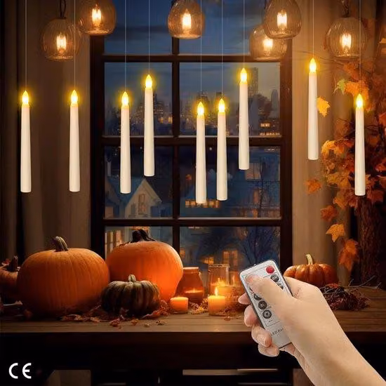 Ghirlanda luminosa a LED per Halloween con funzione timer - Altezza 20 cm - Candele a bastoncino a LED con effetto tremolante - Con telecomando - Per Halloween - Per interni ed esterni - Decorazioni e accessori