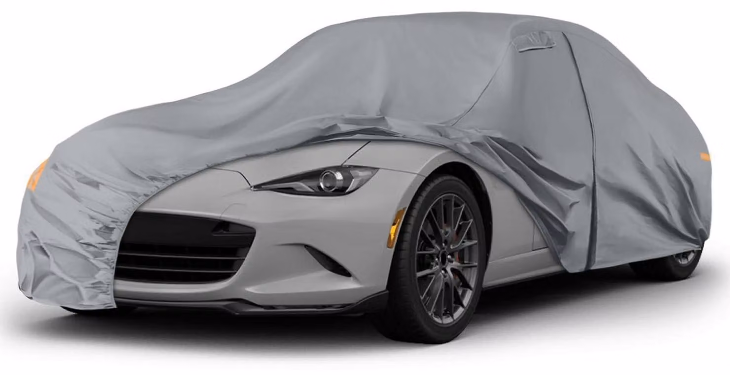 Copertura impermeabile per auto, compatibile con Mazda Miata/MX-5 dal 1998 al 2025, colore grigio, adatta a tutte le condizioni atmosferiche e per uso esterno, con cerniera per l'accesso alla portiera