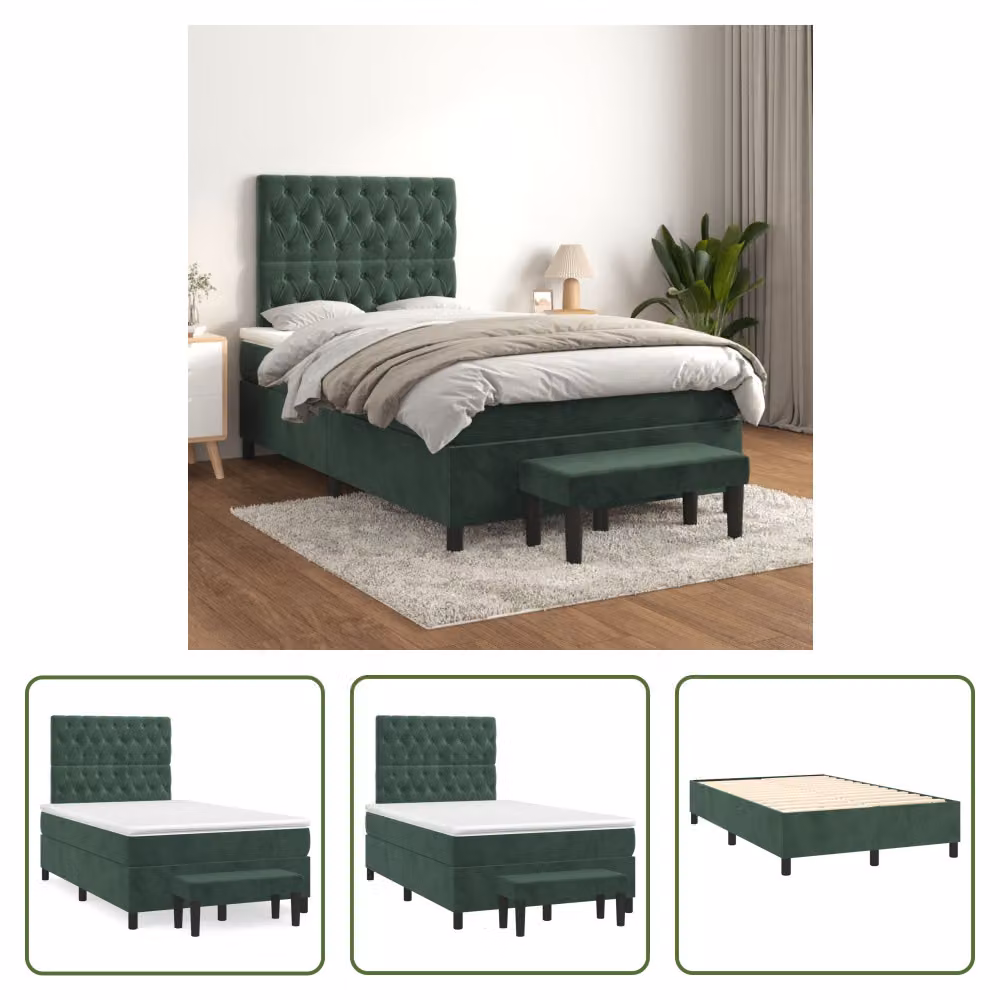 The Living Store Letto a molle con materasso verde scuro 120x200 cm in velluto
