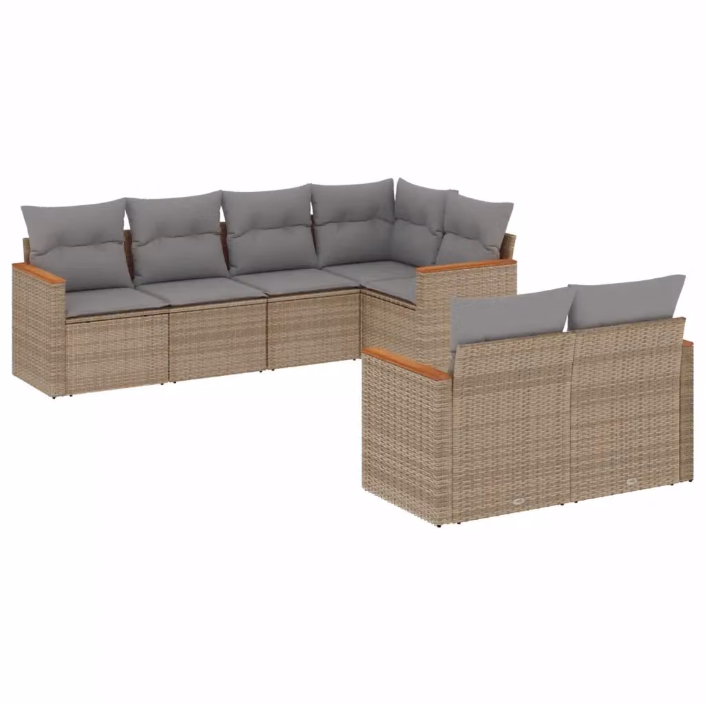 vidaXL Set Divano da Giardino a L 7 pz con Cuscini Beige e Grigio in Polyrattan e Acciaio – 2