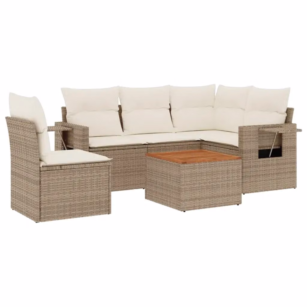Set Divano da Giardino a L vidaXL in Polyrattan con Cuscini Beige e Tavolino da Esterno 6 pz – 2