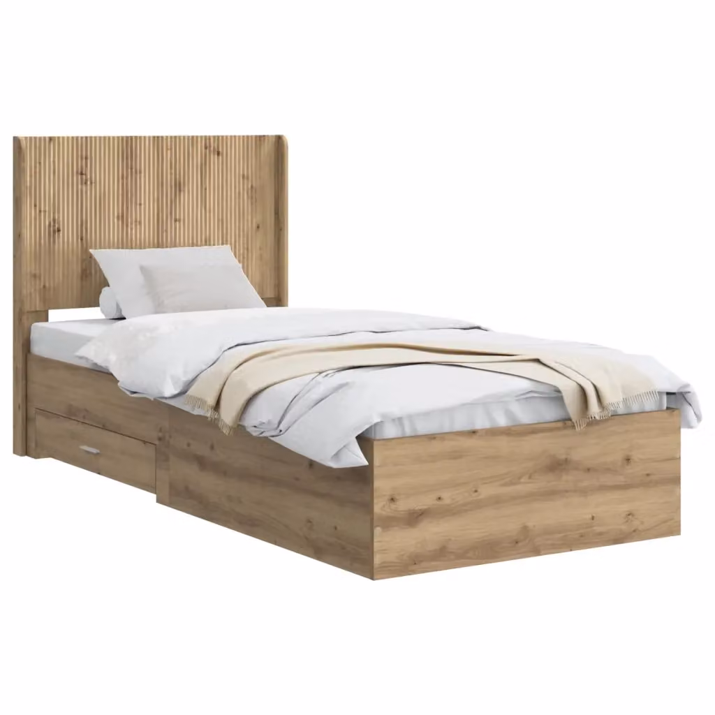 Letto moderno con contenitore e testata vidaXL in legno color rovere, L/P/H: 190 x 90 x 97 cm – 2