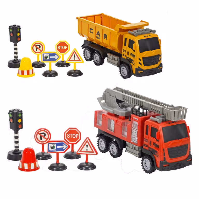 Tu Giochi Set Veicolo da Lavoro Urban con Segnaletica Stradale Rosso e Bianco in Plastica