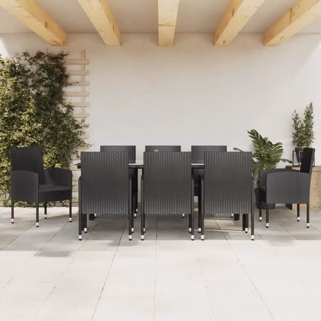 Set da Pranzo da Giardino 9 pz Nero in Polyrattan e Acciaio 3203351