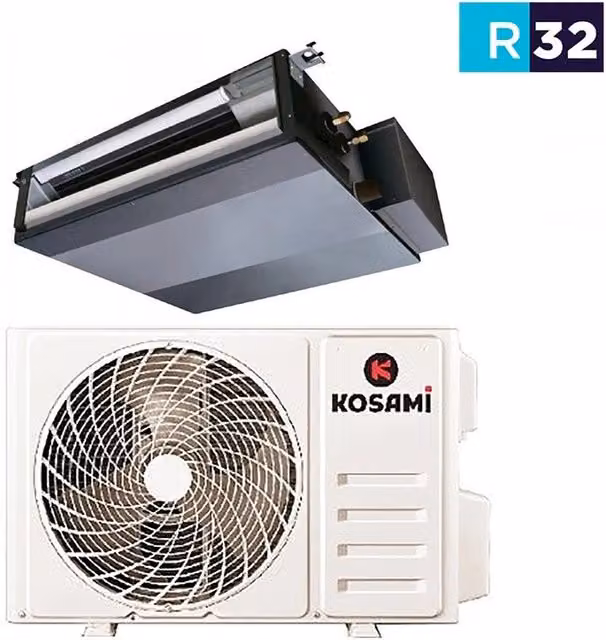 Climatizzatore Canalizzato Kosami Inverter 18000 BTU Classe A++/A+ con Unità Interna ed Esterna, Comando a Filo e WiFi, Colore Bianco